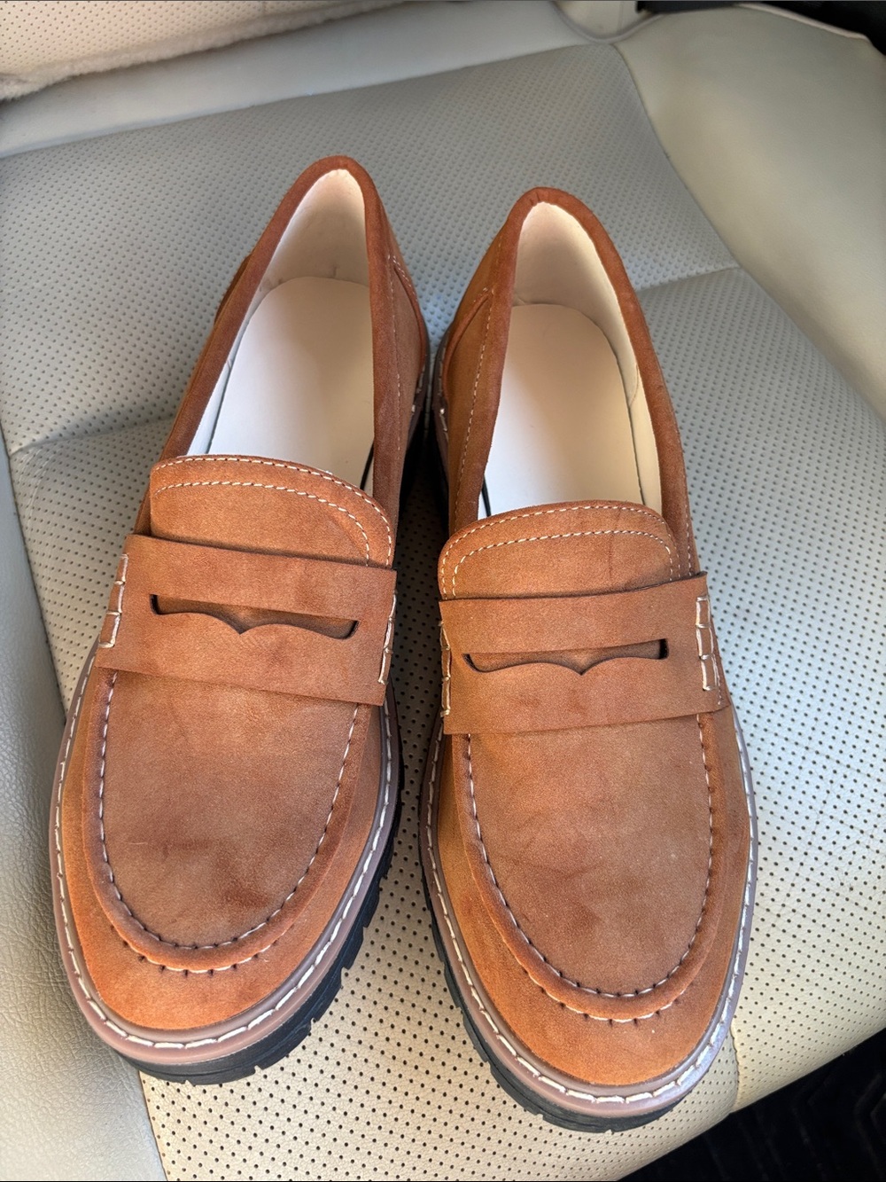 Unisex Suede Penny Loafers - Brown